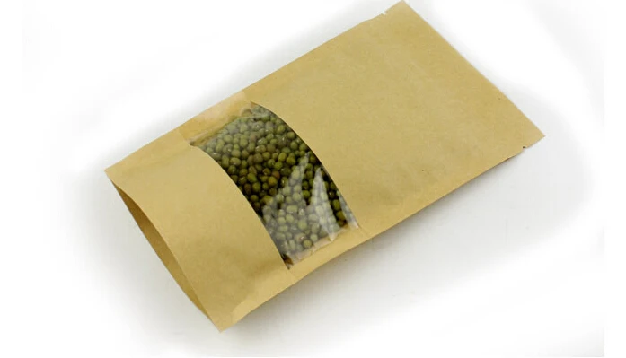 

9*14+3cm 50pcs Kraft Paper Ziplock Window Bag For Gift/tea/candy/jewelry/bread Packaging Paper Food Bag Diy Jewelry Pack Display