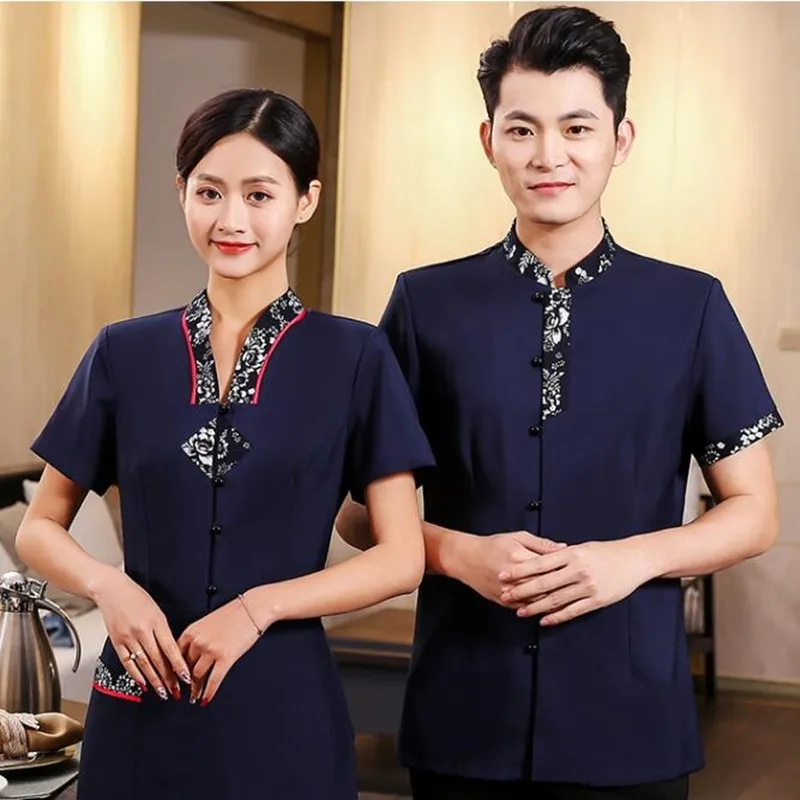 Ober 'S Korte Mouw Werkkleding Zomer Serveerster Vrouwen Hotel Chinese Restaurant Uniform Hot Pot Hotel Plus Size Jas H2168