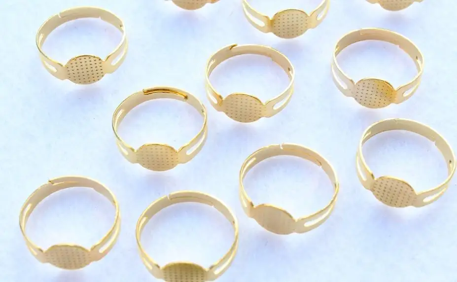 

300pcs gold tone adjustable Ring Blanks w/8mm Glue Pad lead and nickle free adult size