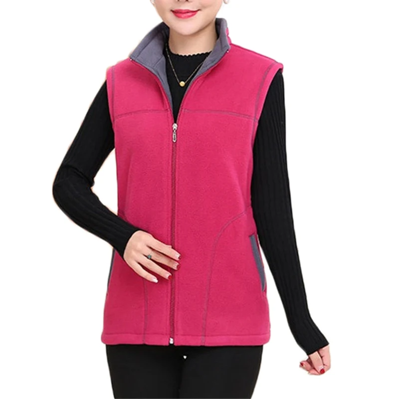 2024 Autumn Winter Vest Middle-Aged Women Warm Fleece Vest Womens Stand collar Waistcoat Short Casual Zipper Coat Female 5XL