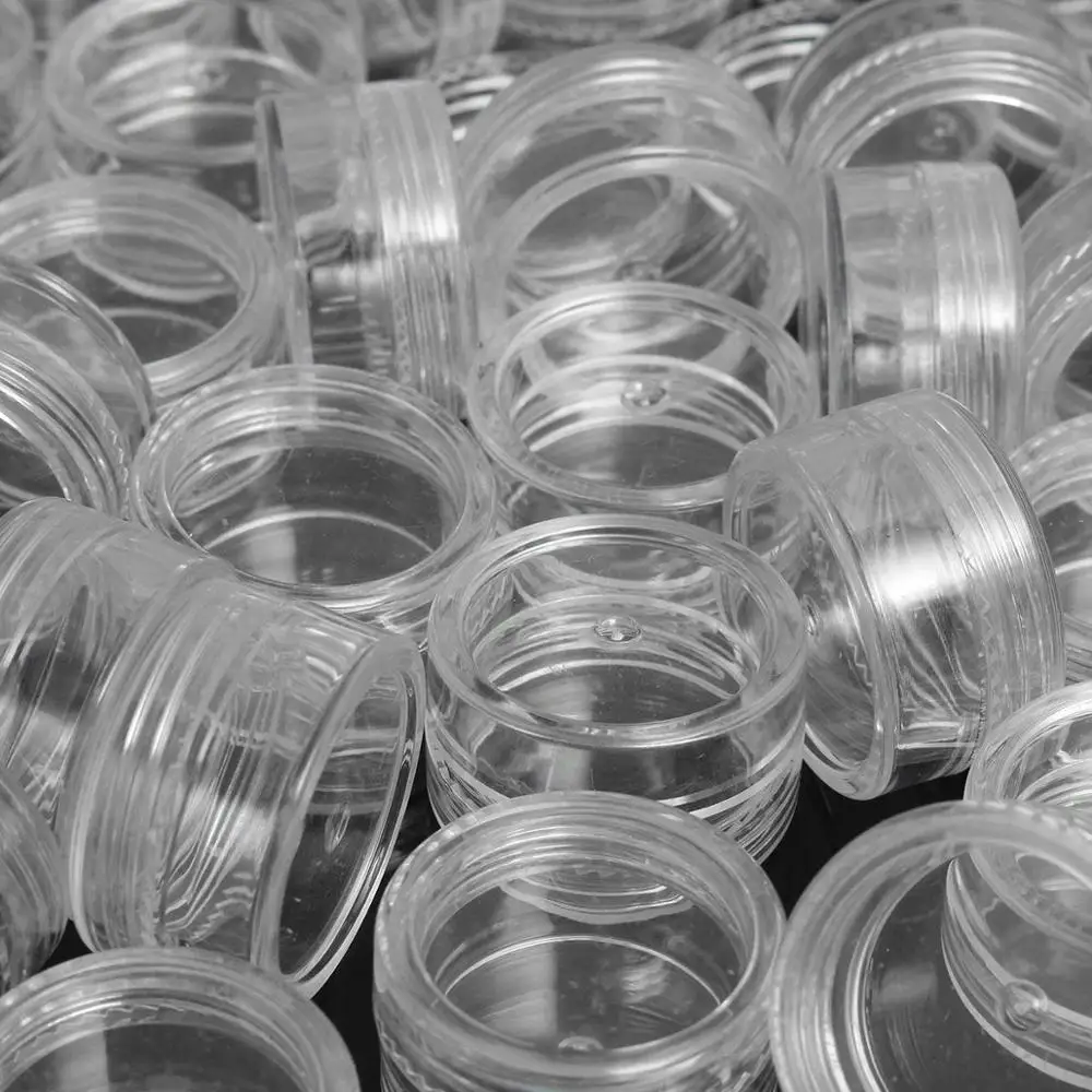 50pc/Lot 5g Sample Clear Cream Jar Mini Cosmetic Bottles Containers Transparent Pot For Nail Arts Small Clear Can Tin For Balm