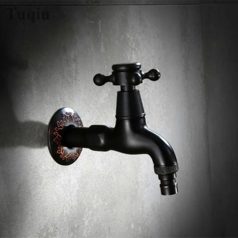 High quality total brass black oil brushed single cold washing machine faucet bathroom corner faucet tap garden outdoor mixer