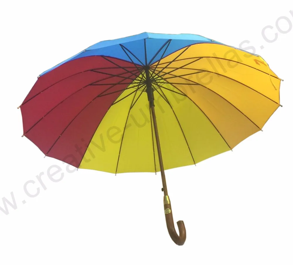 

Customized mass cargo Oem Ex-factory 104cm diameter 16 ribs wooden rainbow umbrella windproof for e-commerce