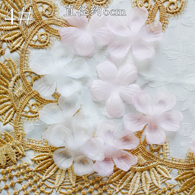 400 Stuks Roze Off Wit Kant Patch Organza Applique Accessoires Trouwjurk Diy Bruid Haar Sluier Stof Bloemen Voor Ambachten