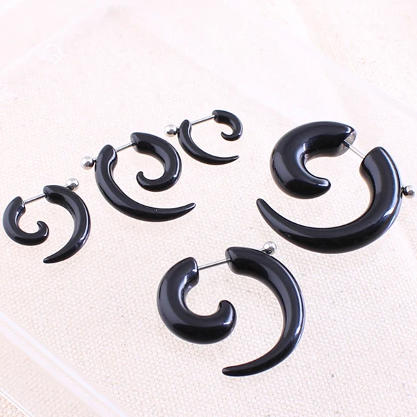 1 pair men women fashion new fake spiral ear tapers snail ear expanders black 3/4/5/6/8 mm body jewelry ear plug pircing