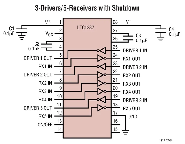 LTC1337CG LTC1337CSW LTC1337CNW LTC1337 - 5V Low Power RS232 3-Driver/5-Receiver Transceiver