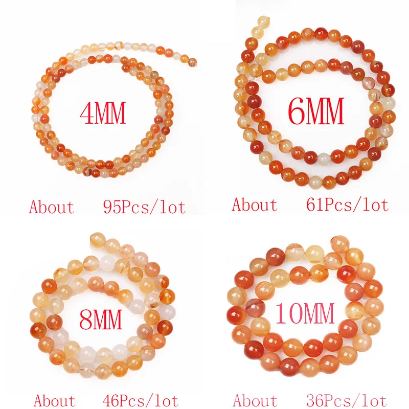 Natural Stone Beads Orange Red Carnelian Agates Round Bead 4 6 8 10 12MM Diy Bracelet Charm Beads For Jewelry Making Wholesale