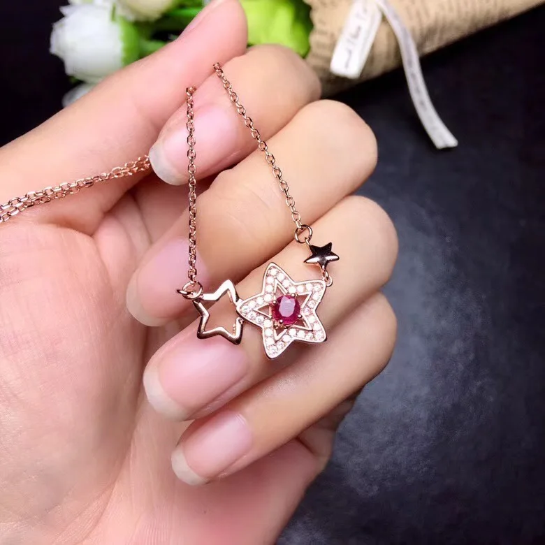 Natural ruby necklace, 925 silver fashion cartoon design, fashion style, ladies jewelry luxury.