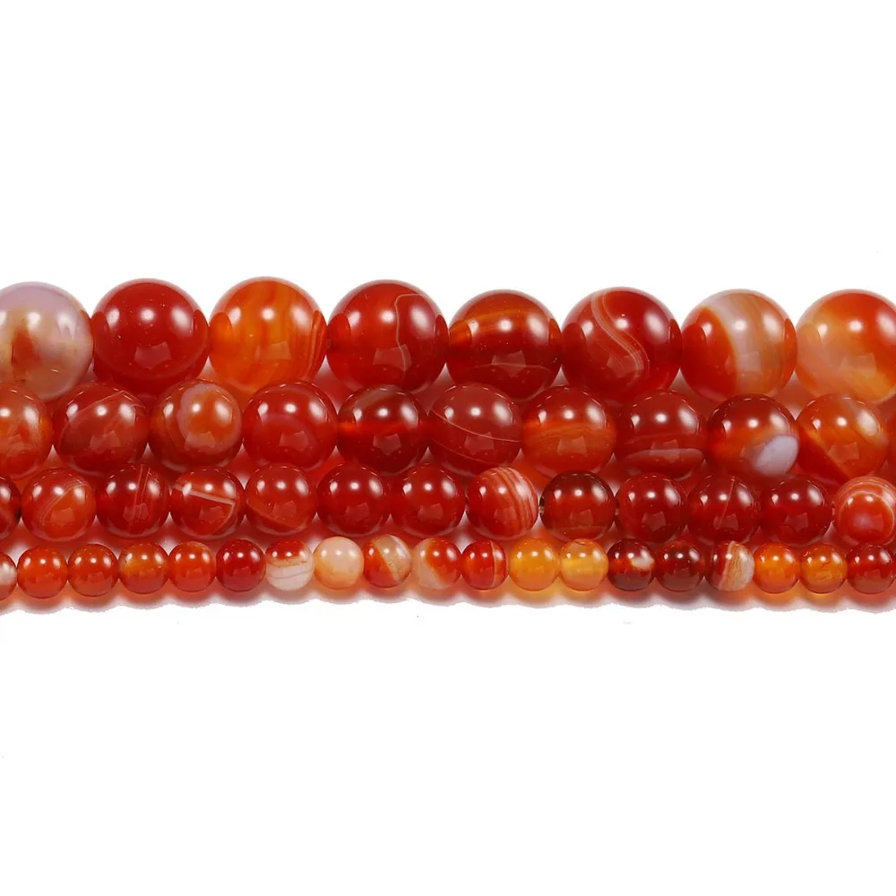 1strand/lot Red Beads Round Carnelian Natural Banded Agat Natural Stone Charm Beads For Jewelry Making DIY Bracelet Necklace