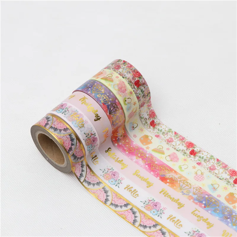 15mm*10m Rose Diamonds Foil washi tape masking tapes for diary album scrapbooking decoration Stationery