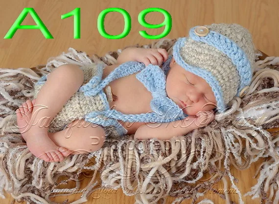 

Special clearance- baby handmade crochet Newsboy hat, Bow tie With match overalls 3pcs baby Set for Newborn Photo Prop NB-3M