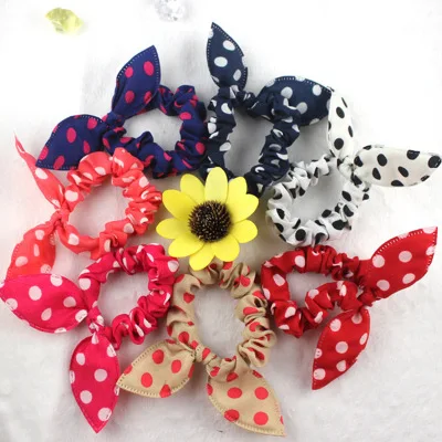 10PCS/lot Fashion Girls Hair Band Mix Styles Polka Dot Bowknot Rabbit Ears Elastic Hair Ropes Ponytail Holder for Woman Headwear