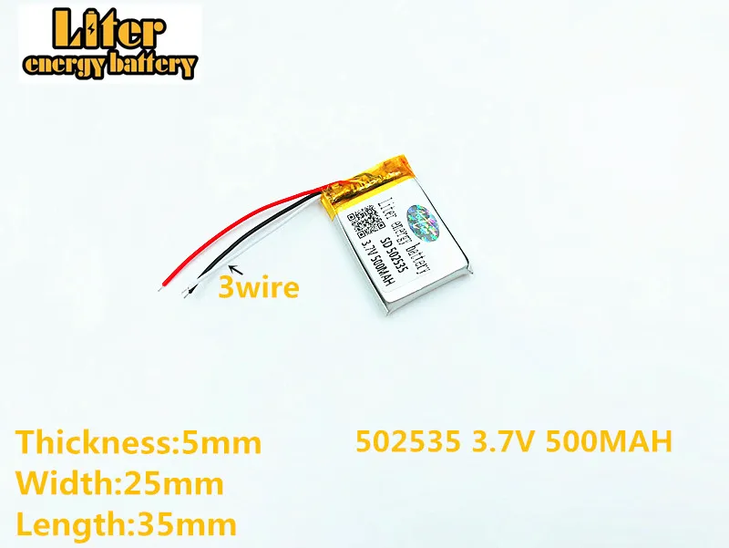 3 drutu 3.7 V 500 mAh 502535 bateria litowo polimerowa bateria li-po akumulator litowo jonowy akumulator baterie do Mp3 MP4 MP5 GPS telefonu