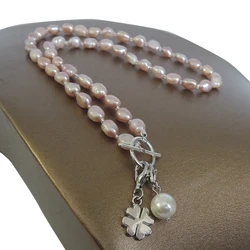 100% NATURE FRESHWATER PEARL NECKLACE ,long baroque pearl 7-9 mm,leaf,pineapple pendant