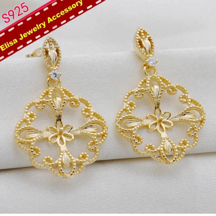 Luxury Design Pearl Earrings Holder S925 Sterling Silver Earrings Settings Women DIY Pearl Earrings Components 3Pairs/Lot