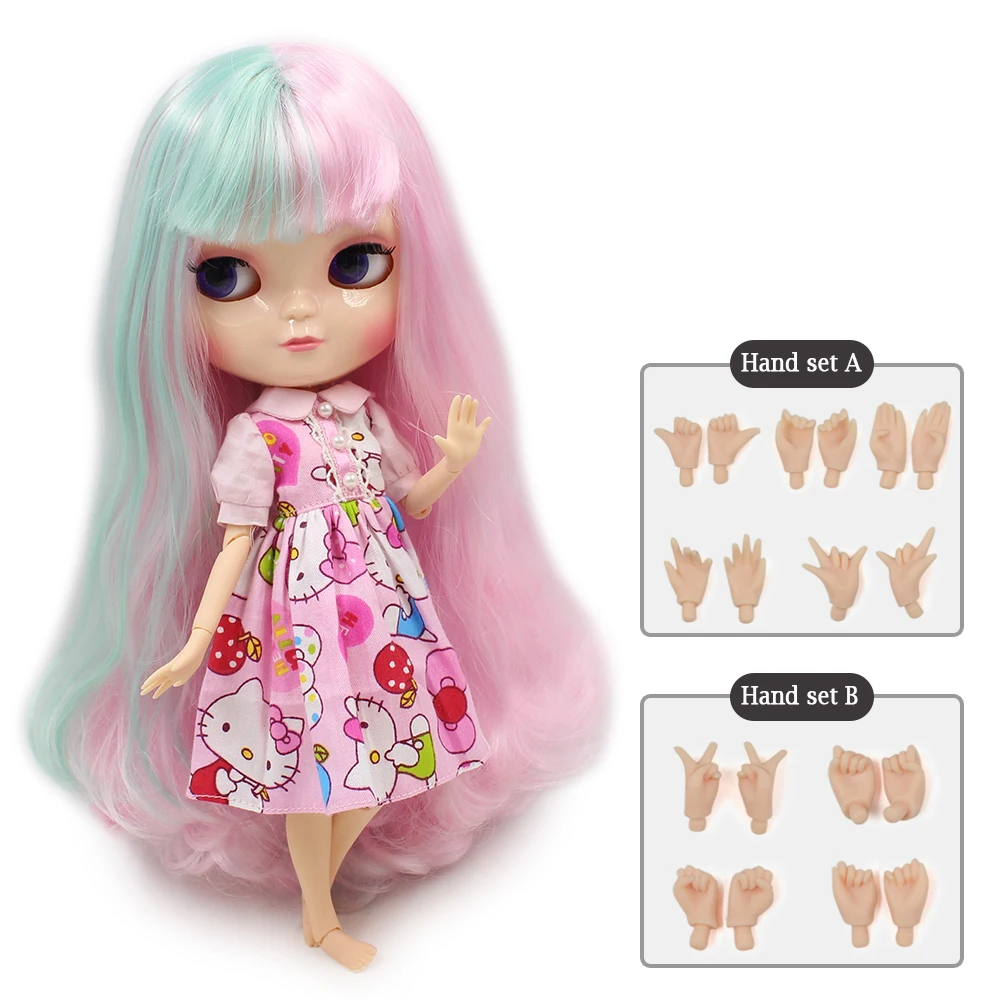 

DBS bjd small breast azone body doll like the blyth mint green mix pink hair 30cm with hand set