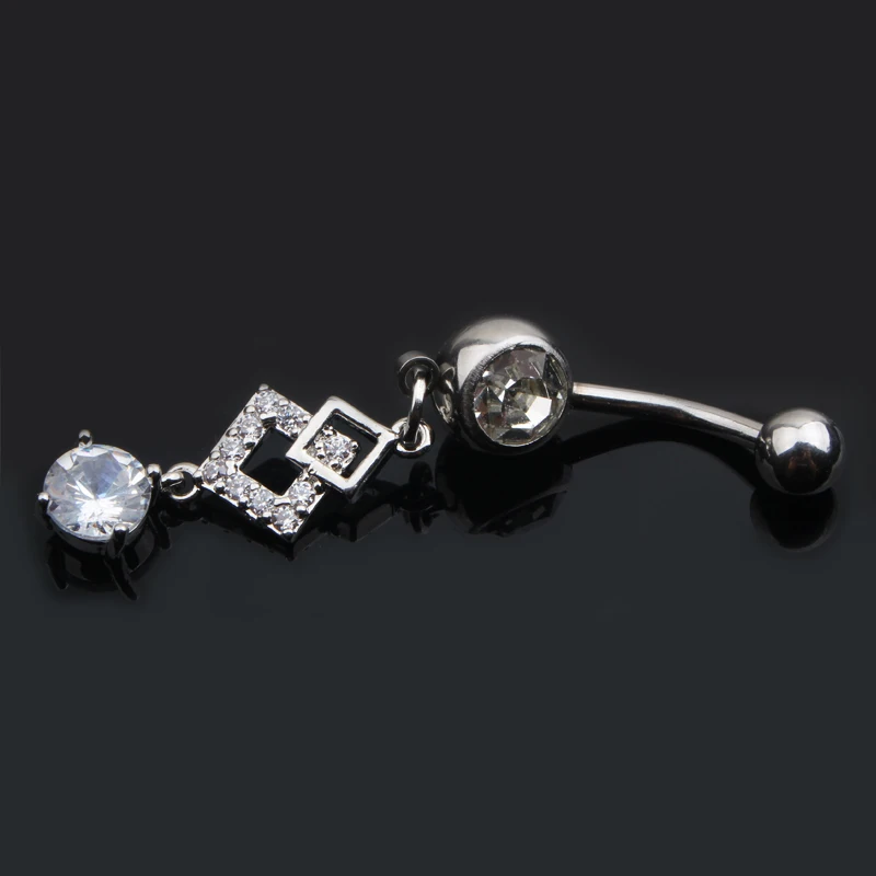 1pc New Zircon Chain Dangle Belly Button Ring Prismatic Pendant Navel Piercing Nombril Umbigo 14G Stainless Steel Belly Piercing