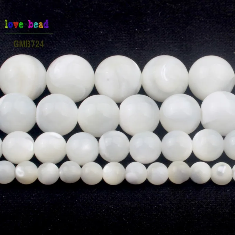 Pick Size 4.6.8.10.12MM White Mother Of Pearl Mop Round Loose  Beads 15.5\