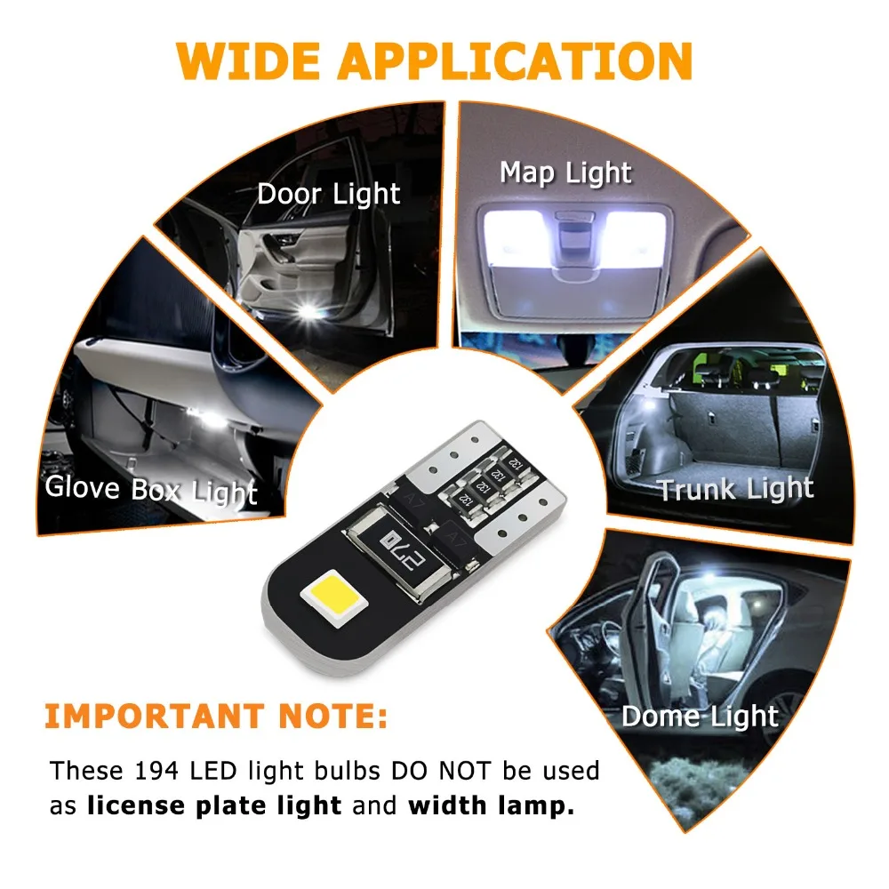 10Pcs W5W T10 LED Canbus Bulb for Mercedes W203 W205 W204 W211 W212 Car Interior Dome Light Trunk Lamp Parking Lights Error Free