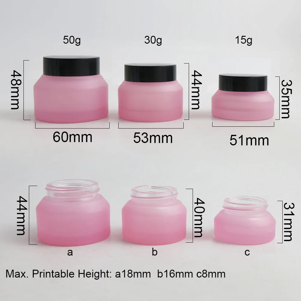 200 x 15G 30G 50G Pink White Make up Glass Jar With Black Lids Seal  1oz Container Cosmetic Packaging, 15G Glass Skin Care Pot