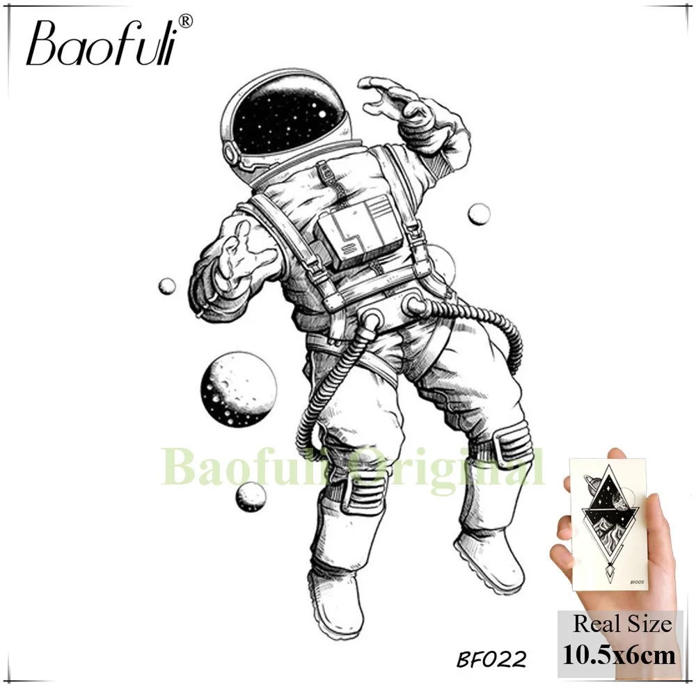 Baofuli Watercolor Geometric Diamond Temporary Tattoo Sticker Men Astronaut World Map Tattoo Starry Women Waterproof Fake Tatoos