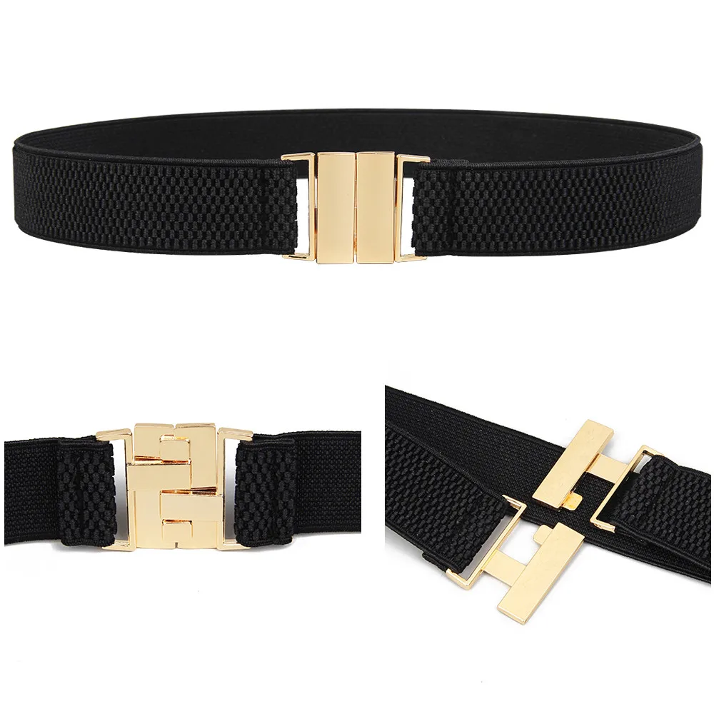 HOT Woman Elastic waistband corset lady black cummerbunds Gold Wide Stretch dress Waistband Belt women Girls Apparel Accessories