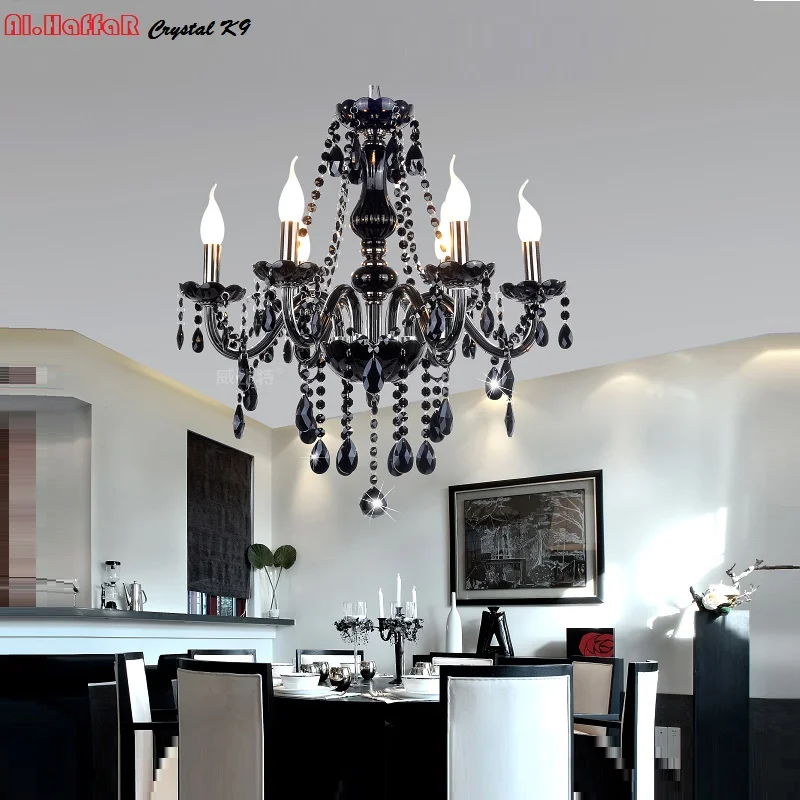 Black Crystal chandelier Light Modern Black Chandelier Lighting for bedroom Dining Room Living room Hotel lamp Lighting Candle