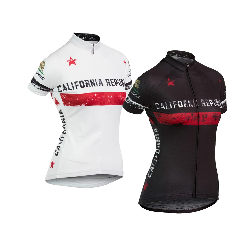 California Republic women cycling jersey short sleeve black white Cycling Wear Bicycle Clothes Cycling Clothing bike wear