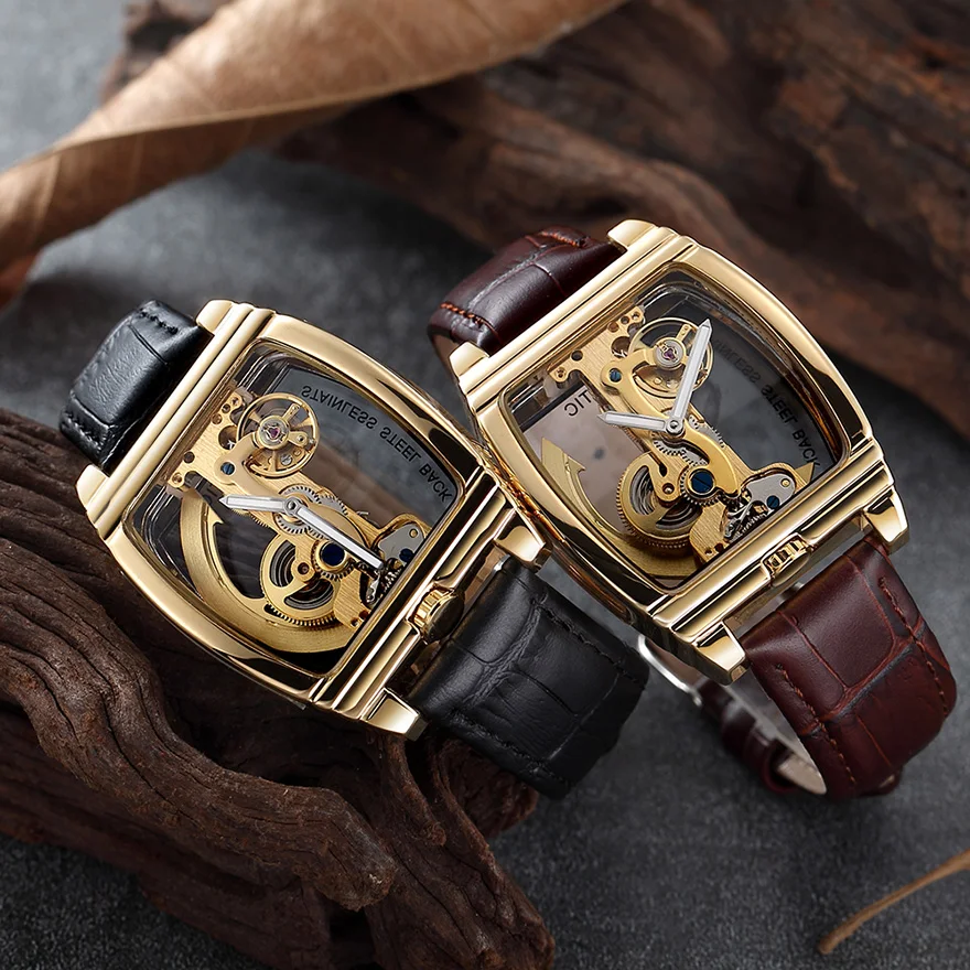 Classic Fashion Automatic Mechanical Wristwatch Men Transparent Watch Skeleton Stainless Steel Bracelet Mesh Strap Men\'s 2023