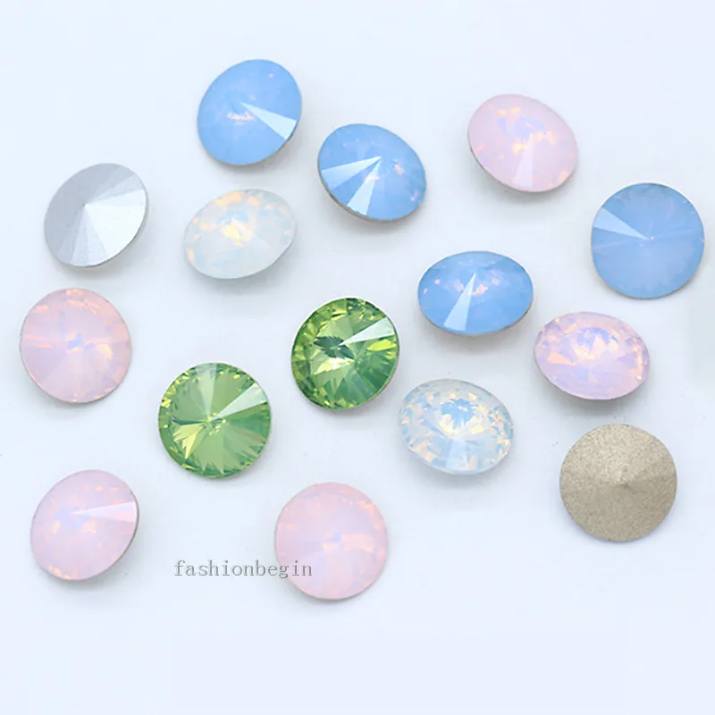 8-18mm opal color point back faceted Fancy stone round rivoli foiled crystal rhinestone Nail Art Decoration Jewelry making Beads