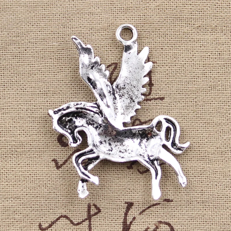 4pcs Charms Fly Horse Unicorn 52x42mm Antique Bronze Silver Color Plated Pendants Making DIY Handmade Tibetan Jewelry