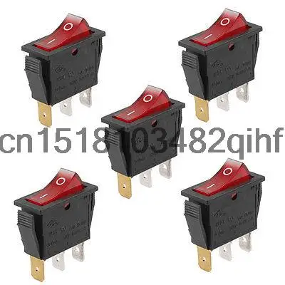 5pcs Red Light ON/OFF I/O SPST Snap In Rocker Switch 3 Pin 4A/250V 16A/125V AC