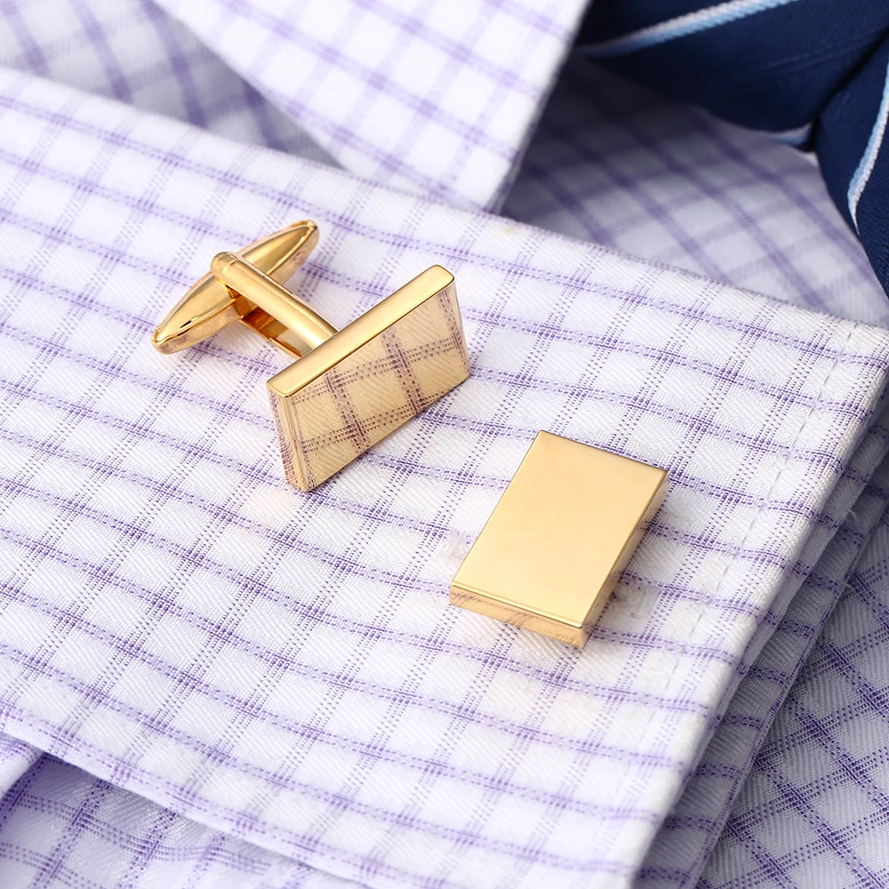 Simple Style Rectangle Cufflinks For Mens French Style Shirt Blank Buttons Business Metal Copper Brass Groom Gemelos Gifts