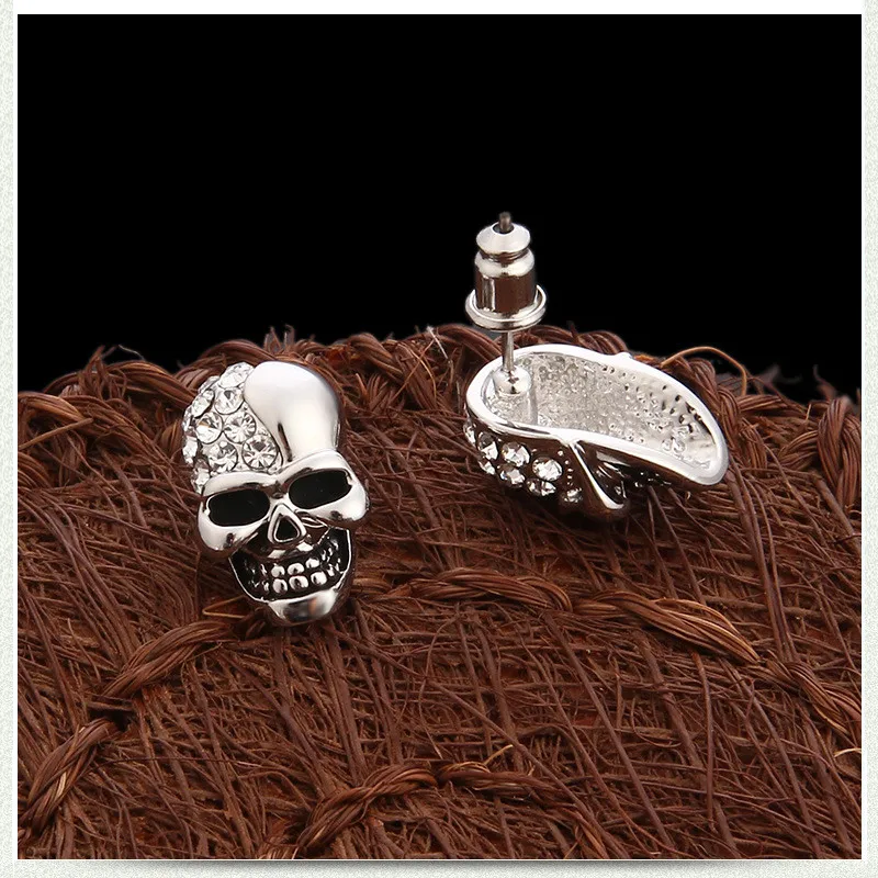 High Grade Rock Punk Crystal Skull Earrings For Women Men Hip Hop Rhinestone Stud Ear Jewelry Party Gifts Dropshipping