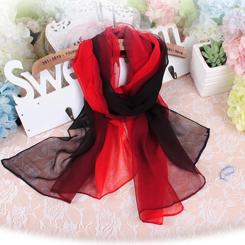 New Arrival Silk Gradient Color Beach Scarf For Women Muslim Hijab Bandana Chiffon Georgette Long Shawl Summer Sunscreen