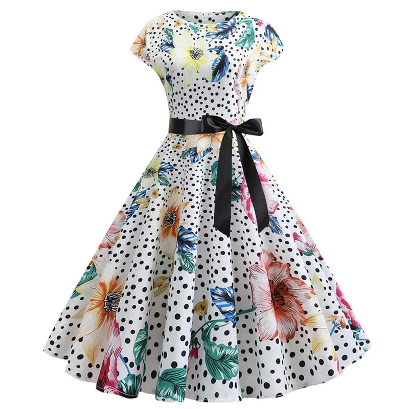 Women Floral Print Summer Dress 50s 60s Vintage Dress Female Short Sleeve Retro Robe Rockabilly Party Dresses Vestidos