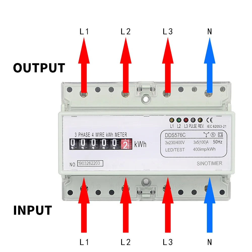 DDS576C 380V 100A kwh miernik cyfrowy 3 fazy oszczędzania energii Wattmeter licznik energii szyna DIN 7P 400imp licznik impulsów energii elektrycznej