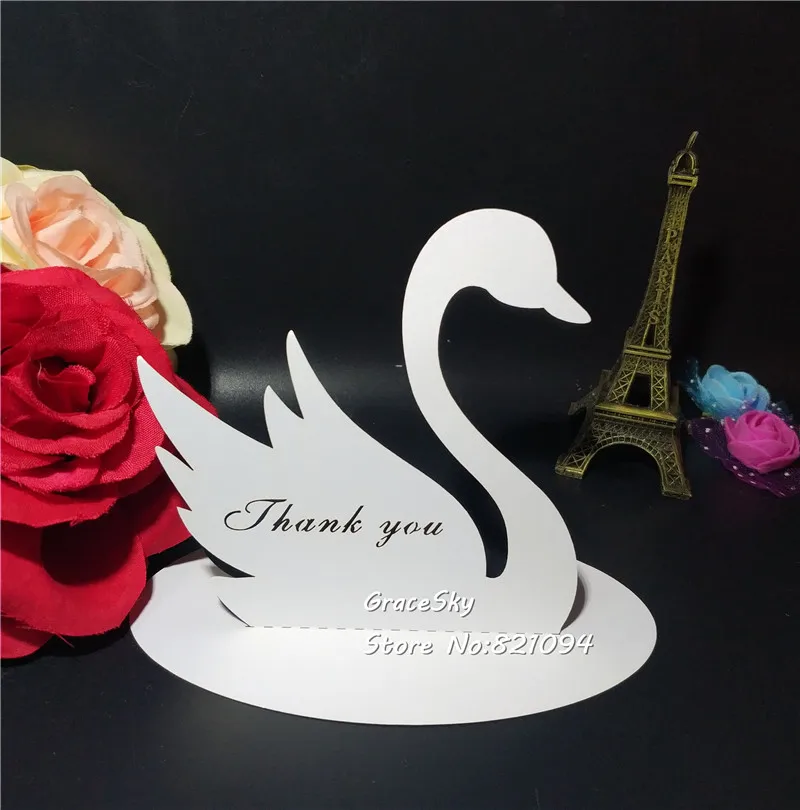 50Pcs/lot free shipping laser cut Swan design Wedding Seat Name Cards Invitation table Cards party home Decoration