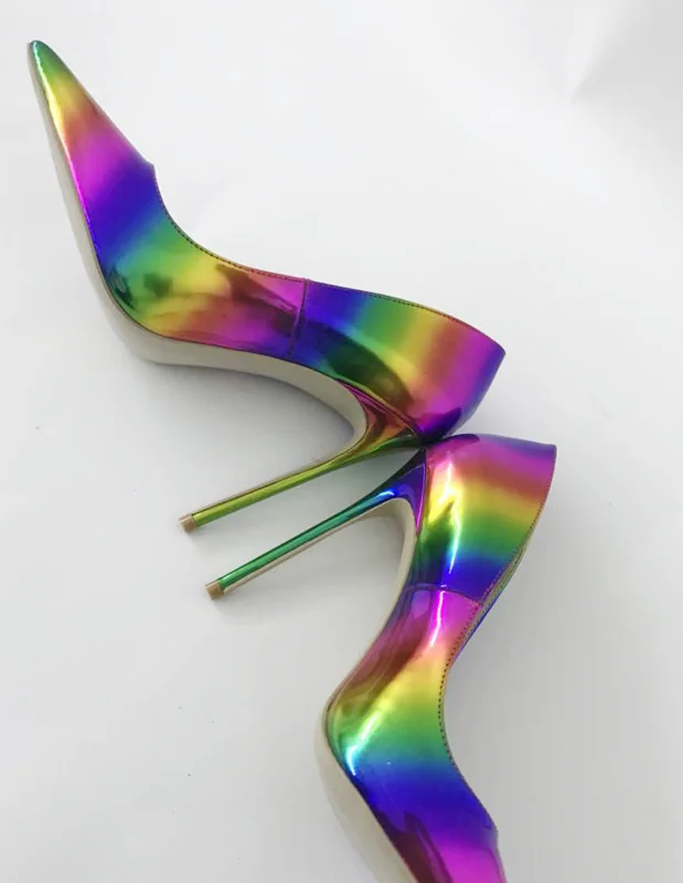 Shinning High Heel Pumps 8cm Rainbow Sexy 12CM So High Shoes Women Evening Dress Heels 10CM Ladies Shoes Stilettos