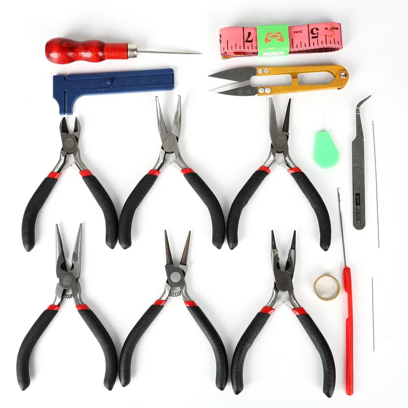 

16Pcs/Set Jewelry Beading Needle Ruller Wire Cutter Scissors Tweezer Crimper Side Cutting Plier For DIY Jewelry Making Tool Kits