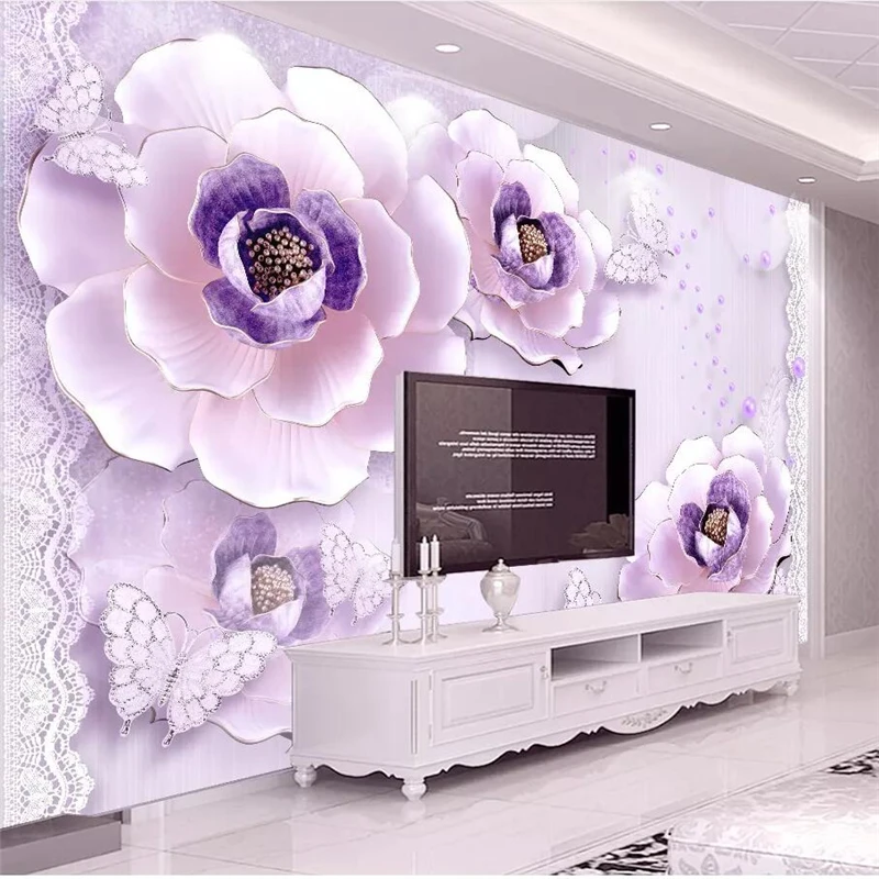 

wellyu Custom wallpaper 3d papel de parede photo murals stereo relief romantic purple peony European обои background wall paper