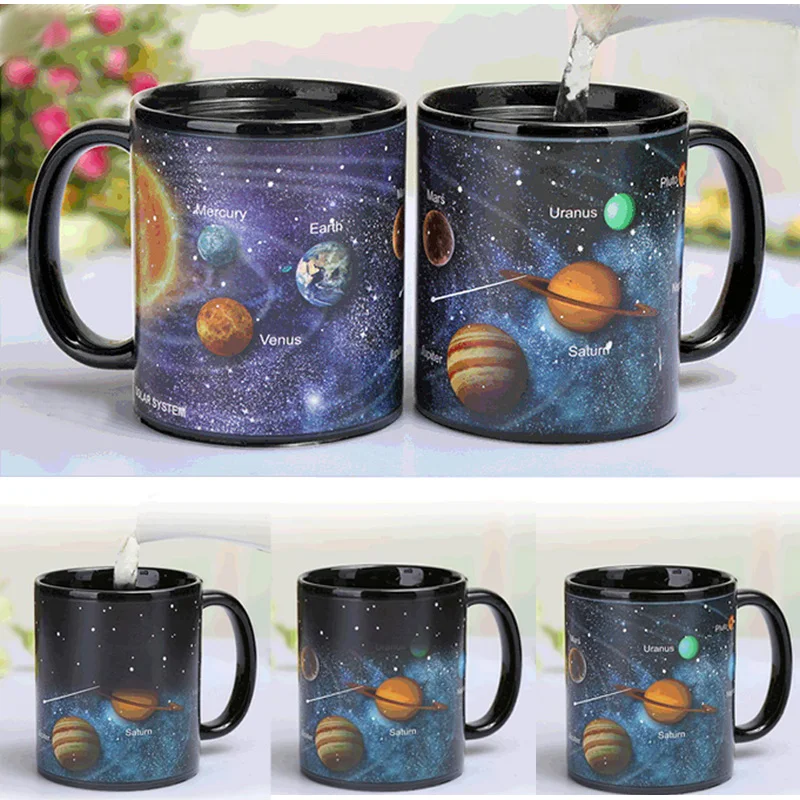 Ceramic Color Changing Coffee Mug, Heat Sensitive Tea Cup, Magic Mug, Support Solar System, New Arrival,330ml