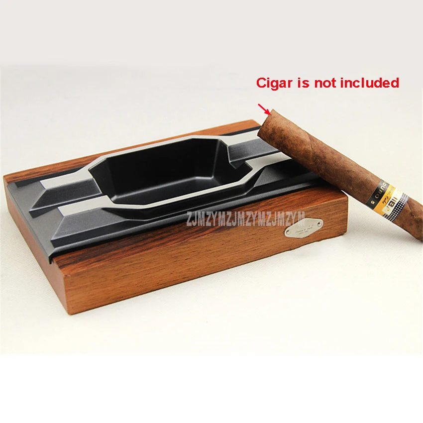 Creative Design High Quality Square Wood Base Metal Slot Cigar Ashtray Smoking Cigar Holder 2 Rest Luxury Cigar Accessories JF07