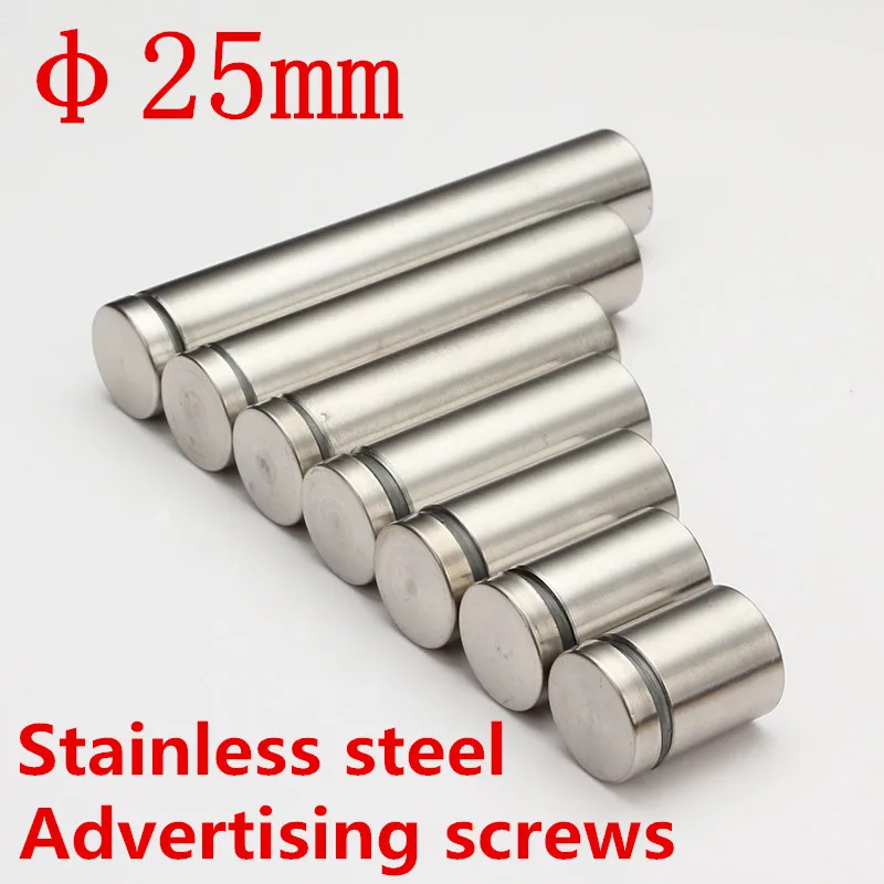 2pcs/lot Dia.25mm/ M25 Stainless steel Advertisement Scews satin finish Fixing Screws Glass Standoff Pin Advertising screws