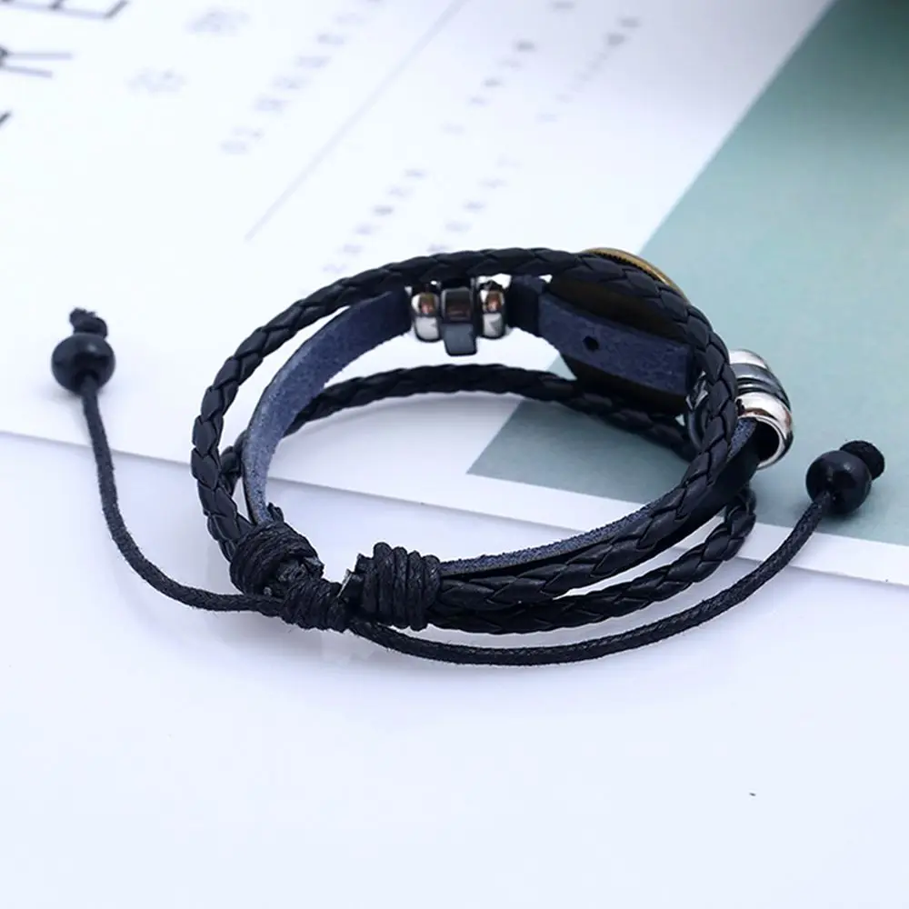 Hot 12 Constellations Handmade Leather Bracelet Zodiac Sign With Beads Bangle Bracelets For Men Boys Adjustable Fashion Jewelry