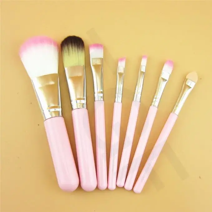 50Sets/Lot Black/Pink 7Pcs Makeup Brush Set Mini Professional Facial Cosmetics Make Up Brushes Set With Metal Box