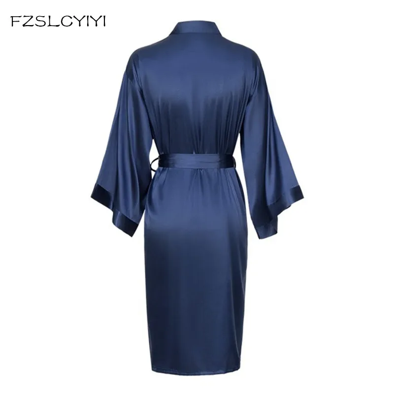 FZSLCYIYI Summer Solid Color Silk Bathrobe Kimono Cardigan Long-style with Half Sleeve Women Home Wear Satin Robe for 2019