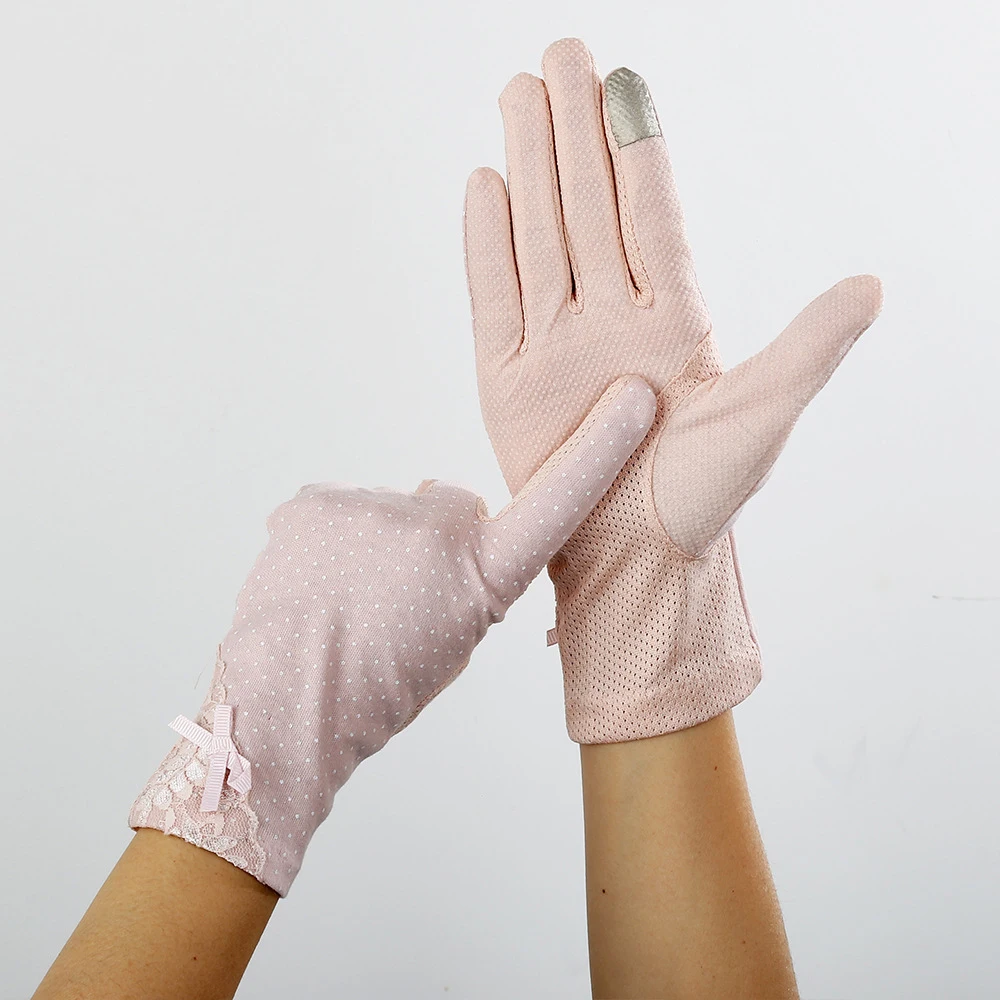 KLV-Guantes de encaje antideslizantes para mujer, protector solar para verano y primavera, elásticos para pantalla táctil, resistentes a los rayos