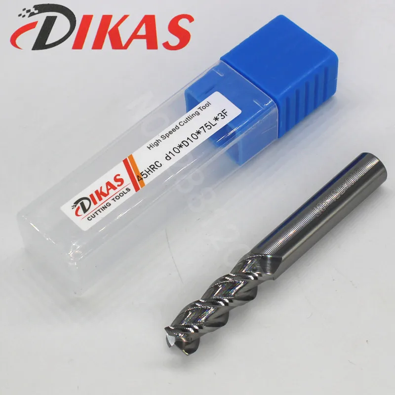 Dikas – fraise plate carrée en carbure, matériau d10 * D10 * 75L * 3F, 3 cannelures, revêtement nano, utilisation pour la fraiseuse à grande vitesse