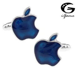 iGame Men Gift Apple Cufflinks Blue Color Copper Material Enamel Blue Apple Fruit Design Cufflinks Wholesale & Retail